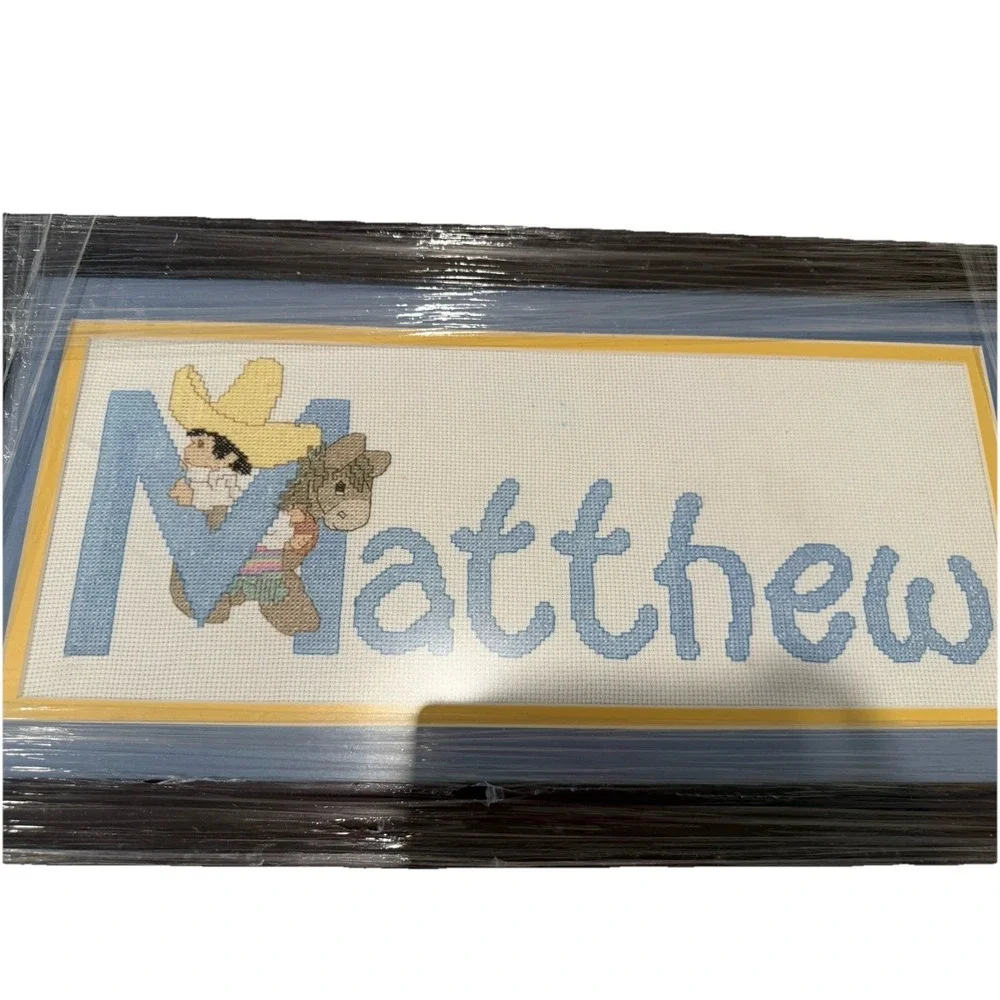 Needlepoint Matthew Wall Art Framed‎ Plaque Hanging Handmade Cross-stitch